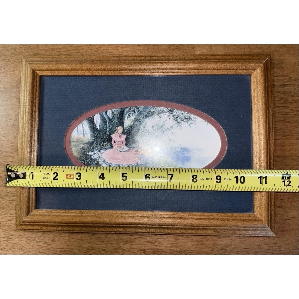 Glynda Turley Framed Art Print Victorian Woman Reading Pink Dress Lake 12x8.5 - Picture 4 of 4